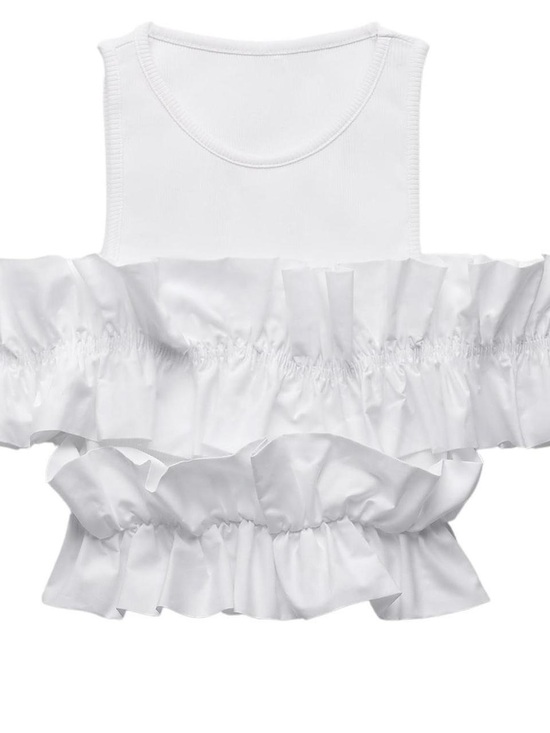 Zara Tops - Zara White Ruffle Ribbed Crop Tank